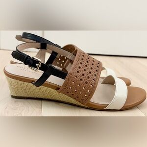 Cole Haan Annabelle Grand 360 Tan, Black & White Wedge Sandals Shoe; Size 7 1/2B